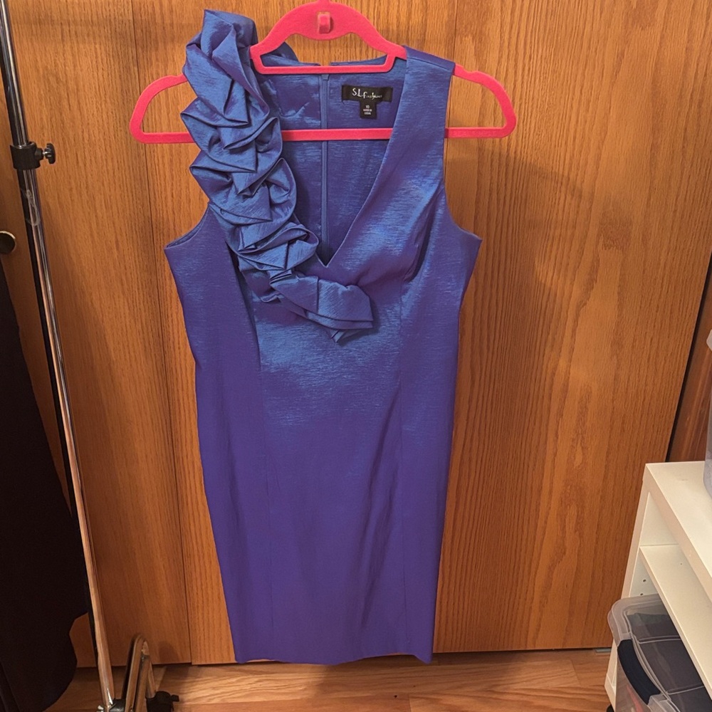 S.L. Fashions Blue Sleeveless Dress